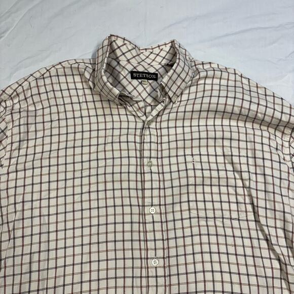 Stetson Western Button Down Shirt Men's XXL Brown Striped Vintage Cowboy Rancher - Picture 2 of 8